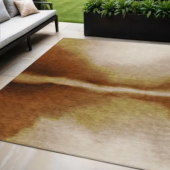 Rust Copper And Beige Abstract Washable Indoor Outdoor Area Rug Photo 1