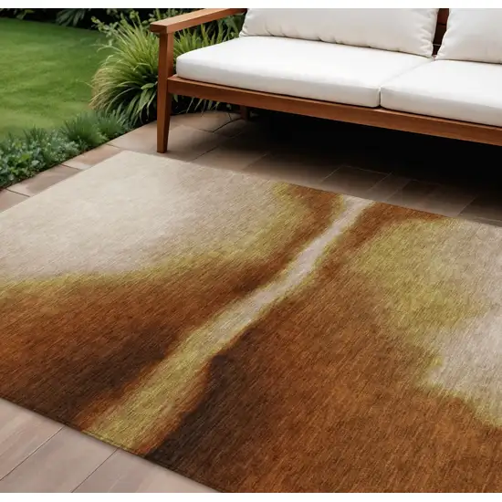 Rust Copper And Beige Abstract Washable Indoor Outdoor Area Rug Photo 1