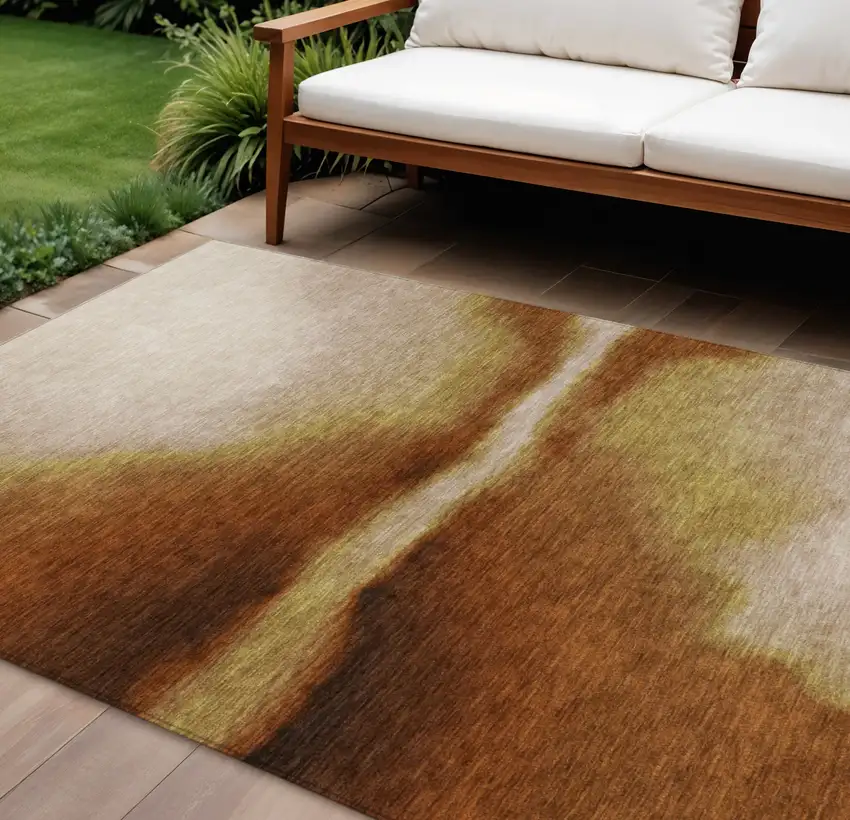Rust Copper And Beige Abstract Washable Indoor Outdoor Area Rug Photo 1