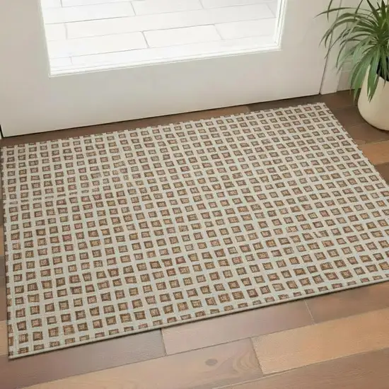 Rust Copper And Beige Geometric Washable Area Rug With UV Protection Photo 4