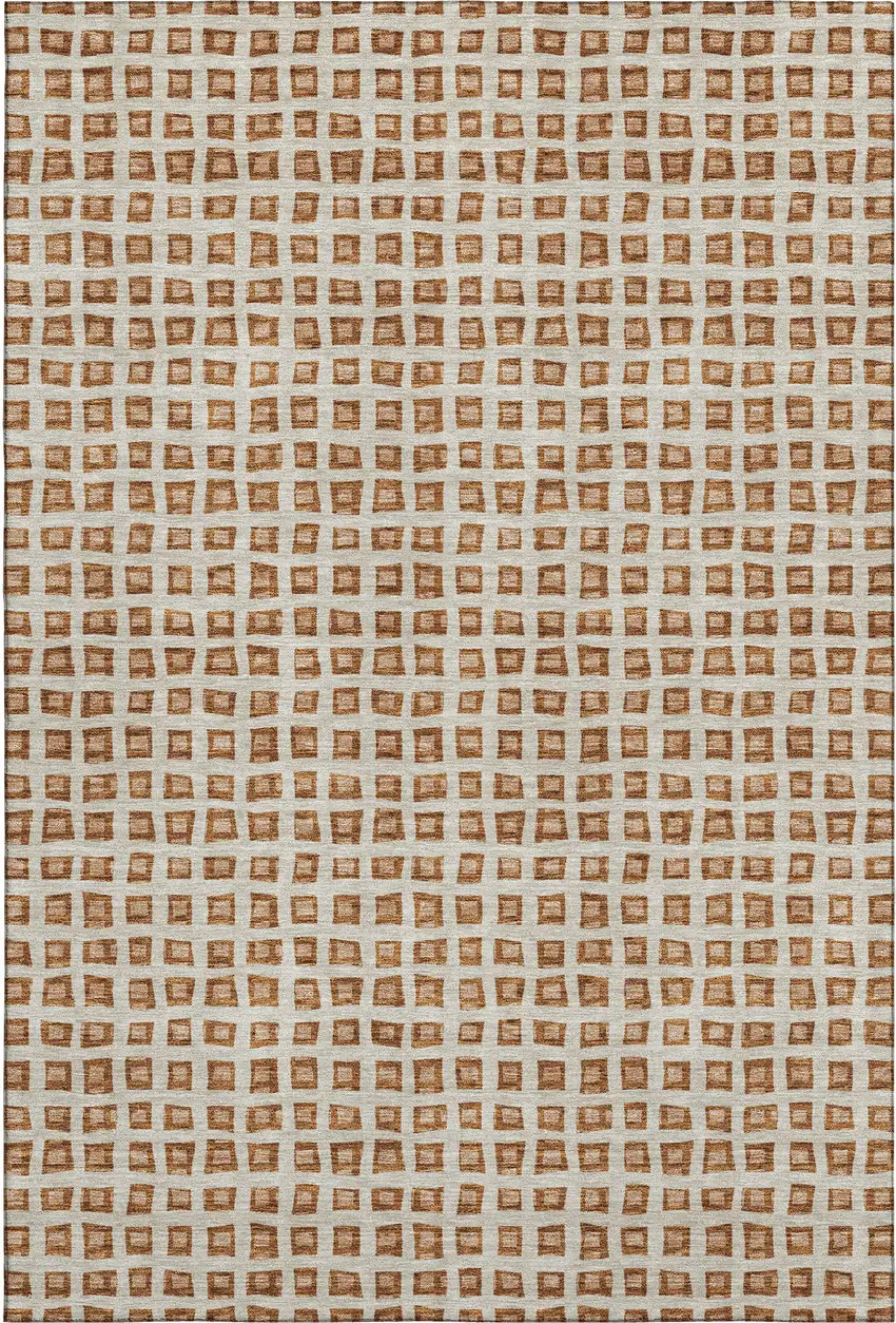 Rust Copper And Beige Geometric Washable Area Rug With UV Protection Photo 1