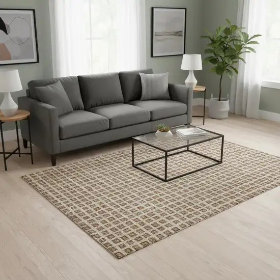 Rust Copper And Beige Geometric Washable Area Rug With UV Protection Photo 2