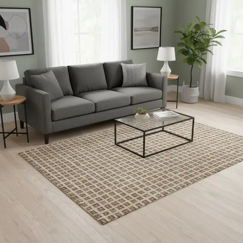 Rust Copper And Beige Geometric Washable Area Rug With UV Protection Photo 2