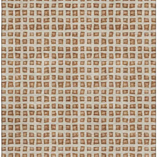 Rust Copper And Beige Geometric Washable Area Rug With UV Protection Photo 4