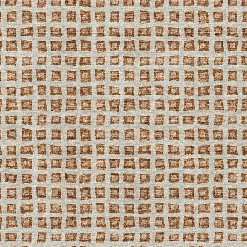 Rust Copper And Beige Geometric Washable Area Rug With UV Protection Photo 3