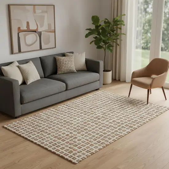 Rust Copper And Beige Geometric Washable Area Rug With UV Protection Photo 1