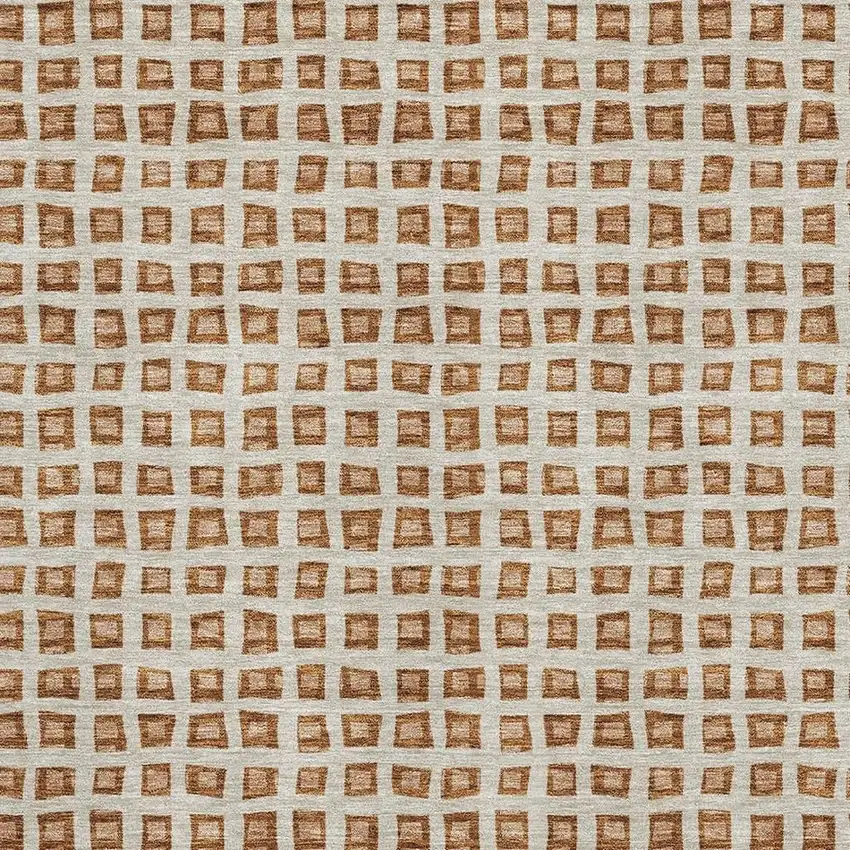 Rust Copper And Beige Geometric Washable Area Rug With UV Protection Photo 3