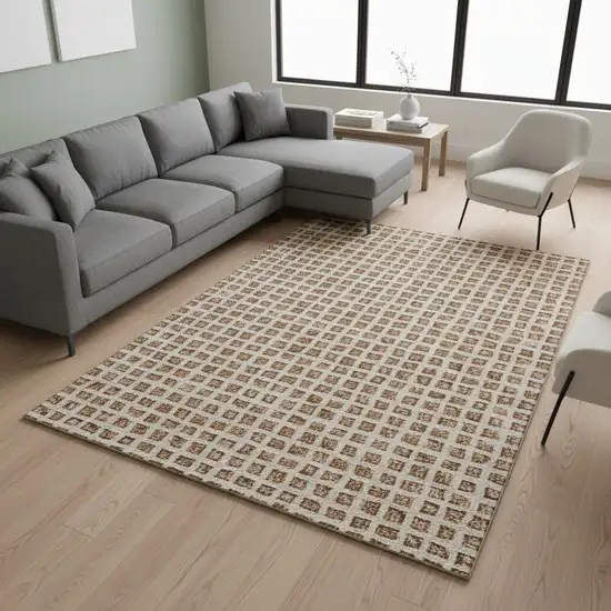 Rust Copper And Beige Geometric Washable Area Rug With UV Protection Photo 2