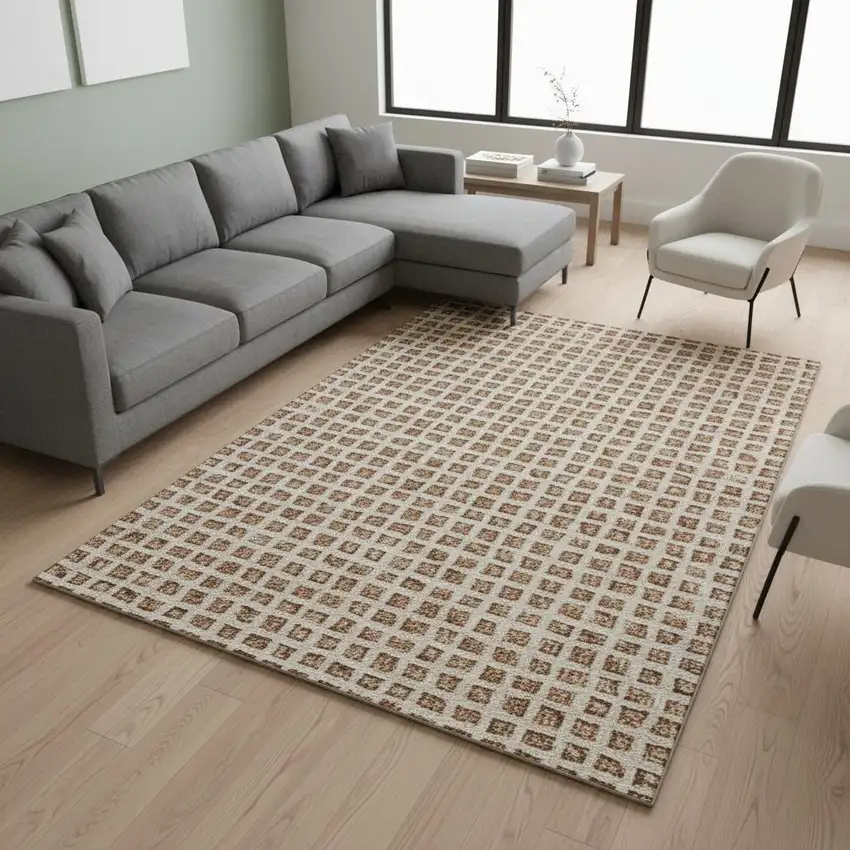Rust Copper And Beige Geometric Washable Area Rug With UV Protection Photo 2