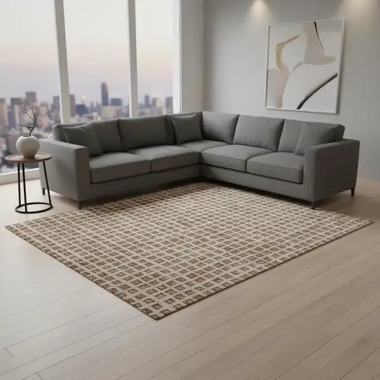 Rust Copper And Beige Geometric Washable Area Rug With UV Protection Photo 2