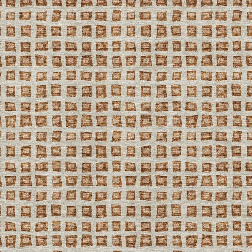 Rust Copper And Beige Geometric Washable Area Rug With UV Protection Photo 3