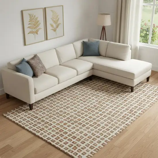 Rust Copper And Beige Geometric Washable Area Rug With UV Protection Photo 1