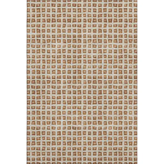Rust Copper And Beige Geometric Washable Area Rug With UV Protection Photo 1