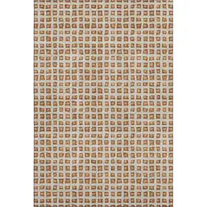 Photo of Rust Copper And Beige Geometric Washable Area Rug With UV Protection
