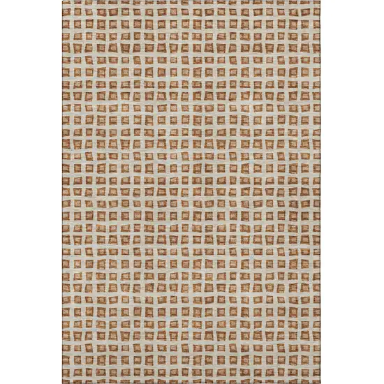 Rust Copper And Beige Geometric Washable Area Rug With UV Protection Photo 4
