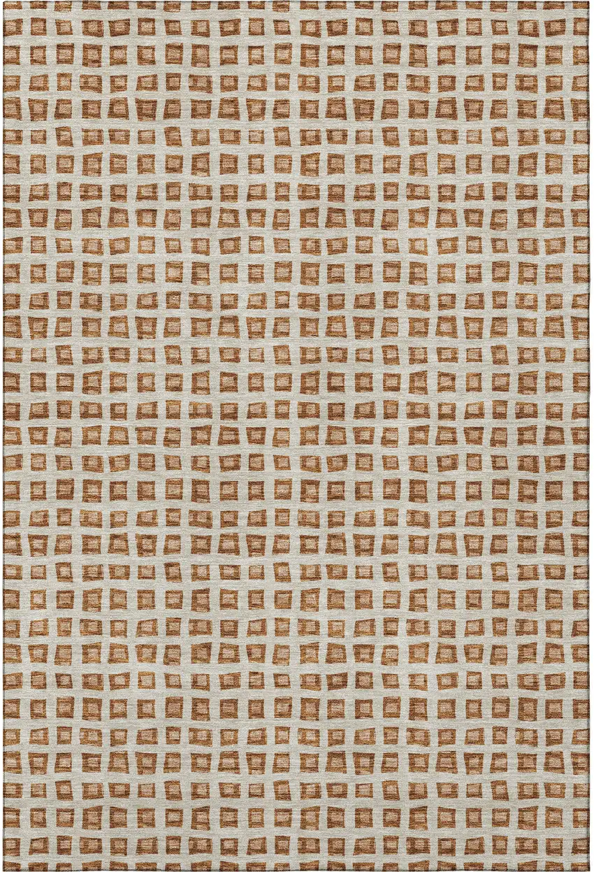 Rust Copper And Beige Geometric Washable Area Rug With UV Protection Photo 4