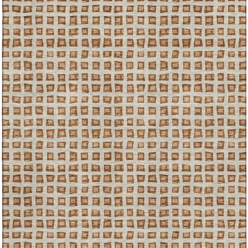 Rust Copper And Beige Geometric Washable Area Rug With UV Protection Photo 3