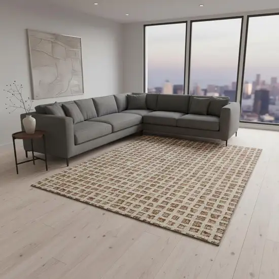 Rust Copper And Beige Geometric Washable Area Rug With UV Protection Photo 2