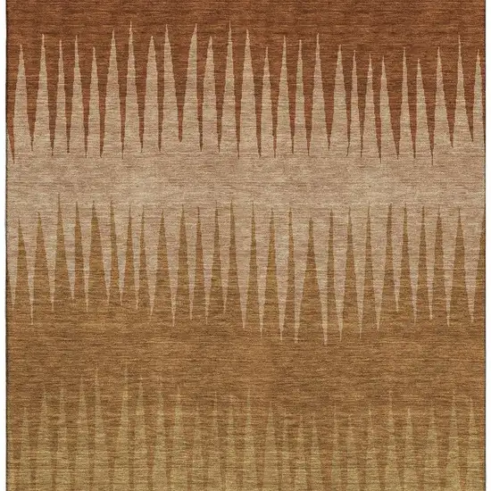 Rust Copper And Beige Striped Washable Area Rug With UV Protection Photo 5