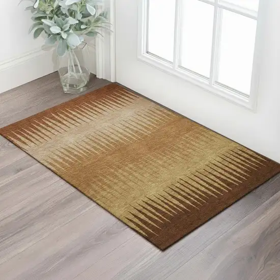 Rust Copper And Beige Striped Washable Area Rug With UV Protection Photo 1