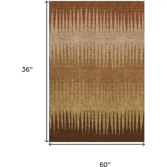 Rust Copper And Beige Striped Washable Area Rug With UV Protection Photo 3