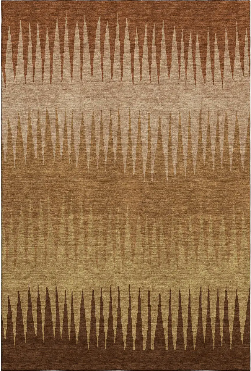 Rust Copper And Beige Striped Washable Area Rug With UV Protection Photo 3