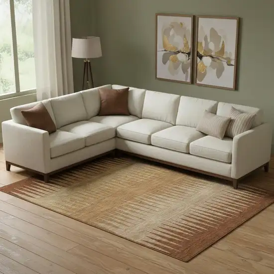 Rust Copper And Beige Striped Washable Area Rug With UV Protection Photo 1