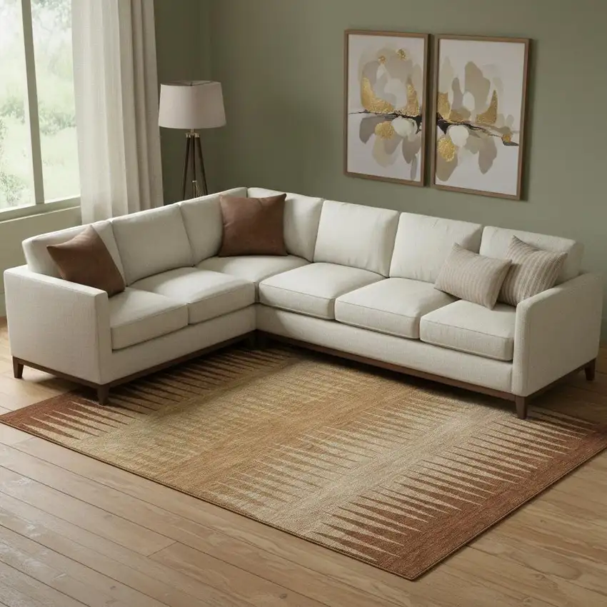 Rust Copper And Beige Striped Washable Area Rug With UV Protection Photo 1