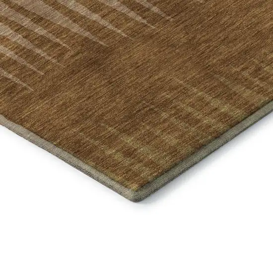 Rust Copper And Beige Striped Washable Area Rug With UV Protection Photo 5