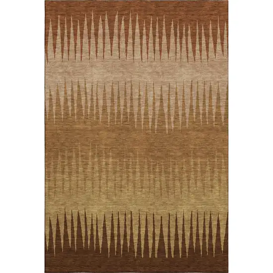 Rust Copper And Beige Striped Washable Area Rug With UV Protection Photo 3