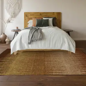 Photo of Rust Copper And Beige Striped Washable Area Rug With UV Protection