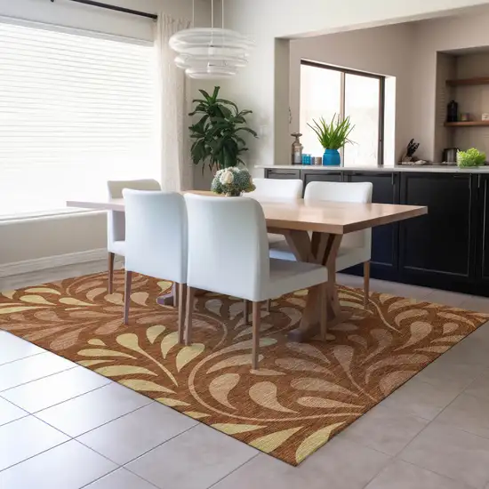 Rust Copper And Gold Botanical Leaves Washable Indoor Outdoor Area Rug Photo 4