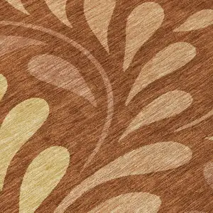 Photo of Rust Copper And Gold Botanical Leaves Washable Indoor Outdoor Area Rug