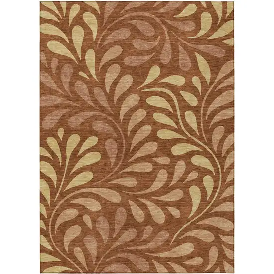 Rust Copper And Gold Botanical Leaves Washable Indoor Outdoor Area Rug Photo 7