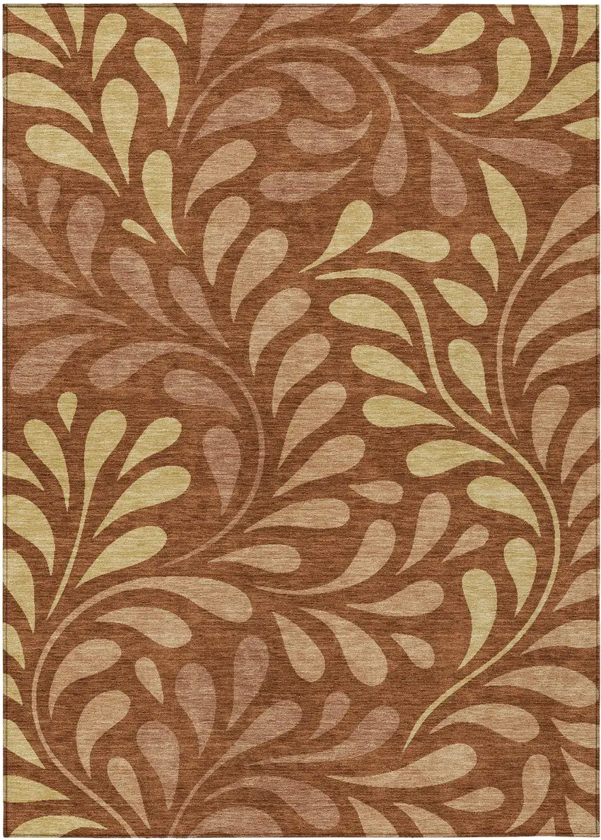 Rust Copper And Gold Botanical Leaves Washable Indoor Outdoor Area Rug Photo 7
