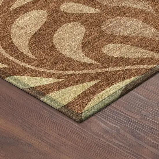 Rust Copper And Gold Botanical Leaves Washable Indoor Outdoor Area Rug Photo 9