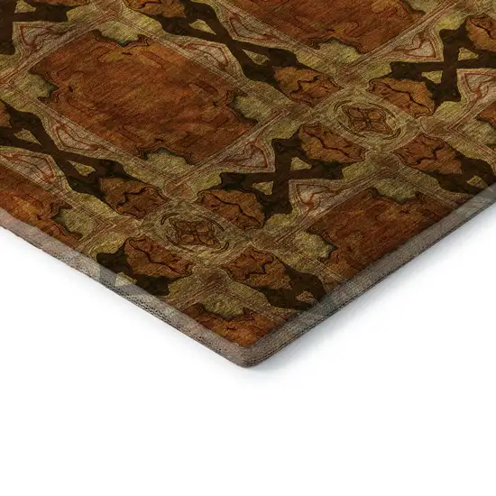 Rust Copper And Gold Floral Medallion Washable Area Rug With UV Protection Photo 8