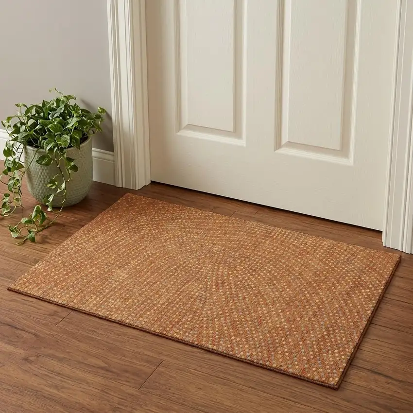 Rust Copper And Gray Polka Dot Washable Area Rug With UV Protection Photo 1