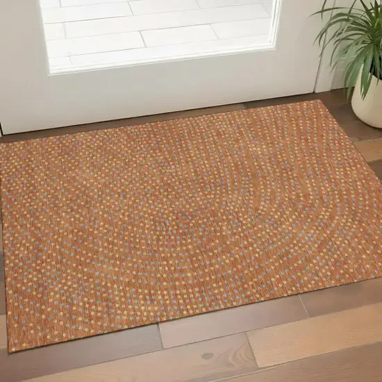 Rust Copper And Gray Polka Dot Washable Area Rug With UV Protection Photo 1