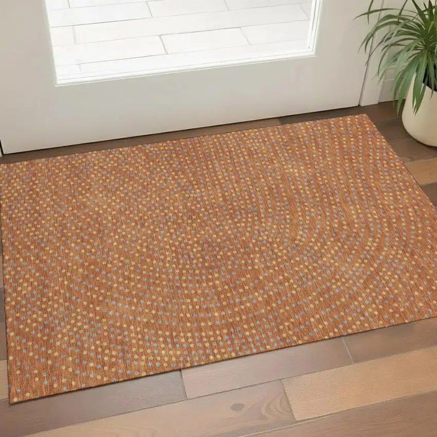 Rust Copper And Gray Polka Dot Washable Area Rug With UV Protection Photo 1
