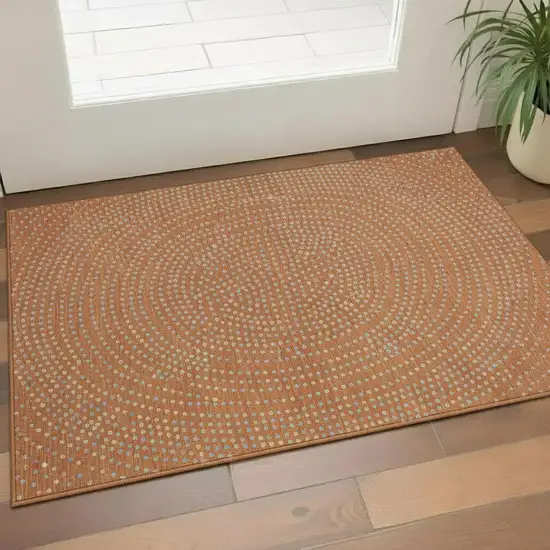 Rust Copper And Gray Polka Dot Washable Area Rug With UV Protection Photo 2