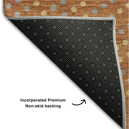 Rust Copper And Gray Polka Dot Washable Area Rug With UV Protection Photo 6