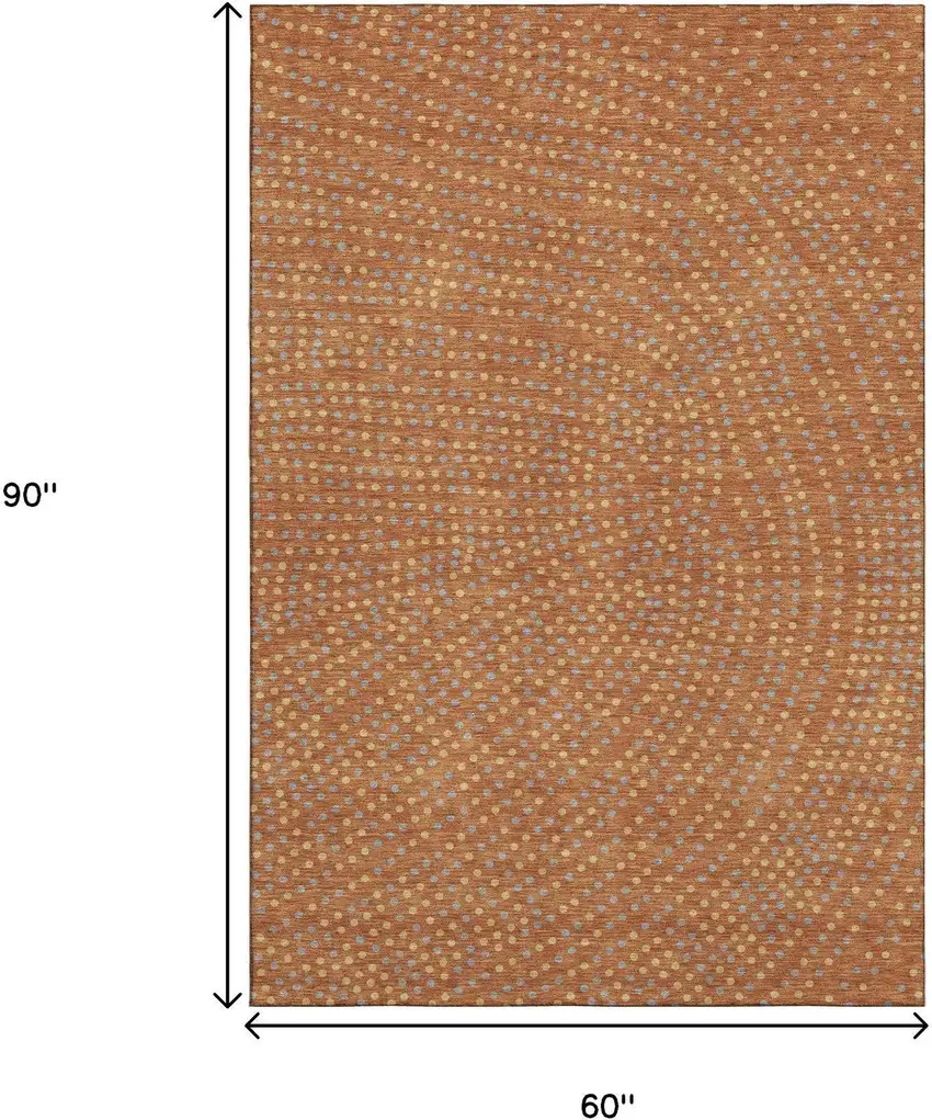 Rust Copper And Gray Polka Dot Washable Area Rug With UV Protection Photo 7