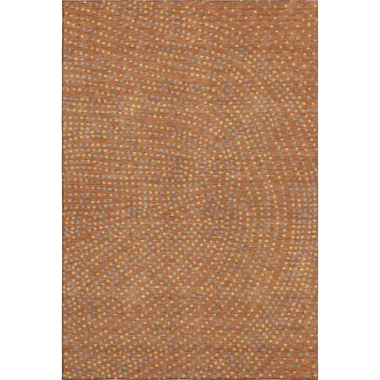 Rust Copper And Gray Polka Dot Washable Area Rug With UV Protection Photo 1
