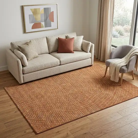 Rust Copper And Gray Polka Dot Washable Area Rug With UV Protection Photo 1