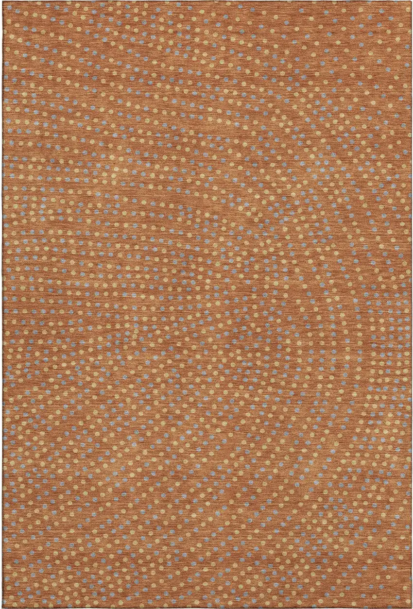 Rust Copper And Gray Polka Dot Washable Area Rug With UV Protection Photo 1
