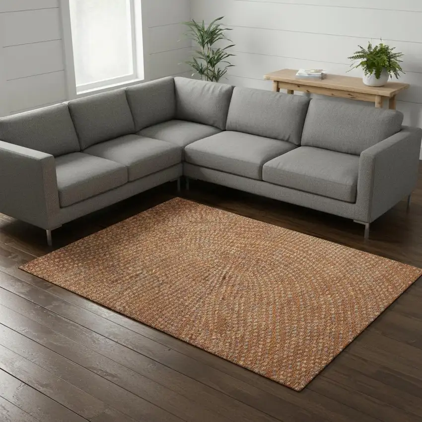 Rust Copper And Gray Polka Dot Washable Area Rug With UV Protection Photo 2