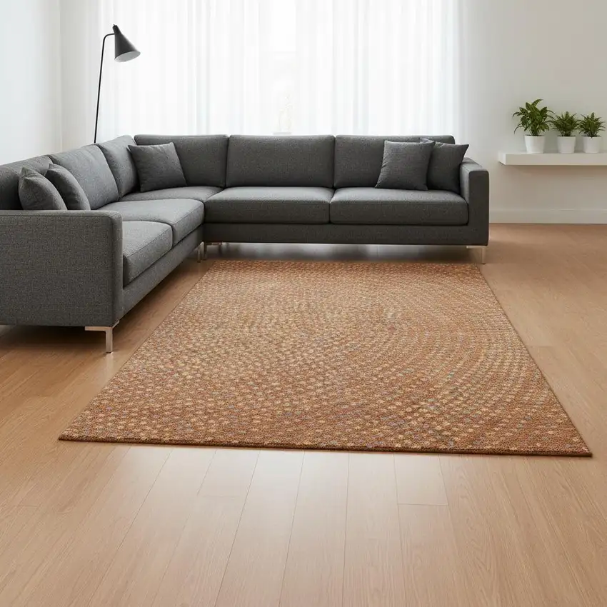 Rust Copper And Gray Polka Dot Washable Area Rug With UV Protection Photo 2