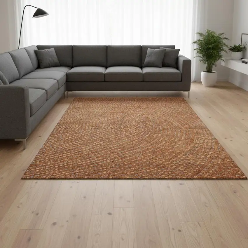 Rust Copper And Gray Polka Dot Washable Area Rug With UV Protection Photo 2