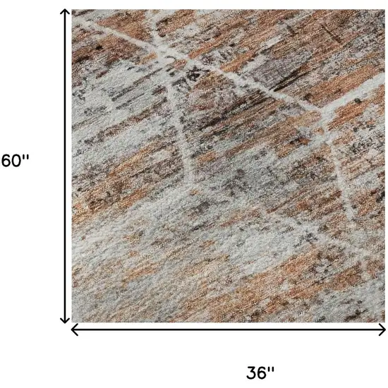 Rust Copper And Ivory Geometric Washable Area Rug With UV Protection Photo 8